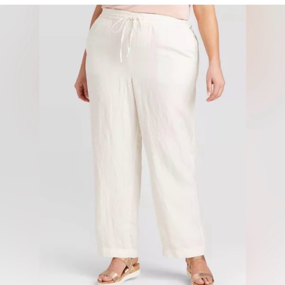 Ava & Viv Women's Cream Linen Blend Drawstring Pants 2x NWT